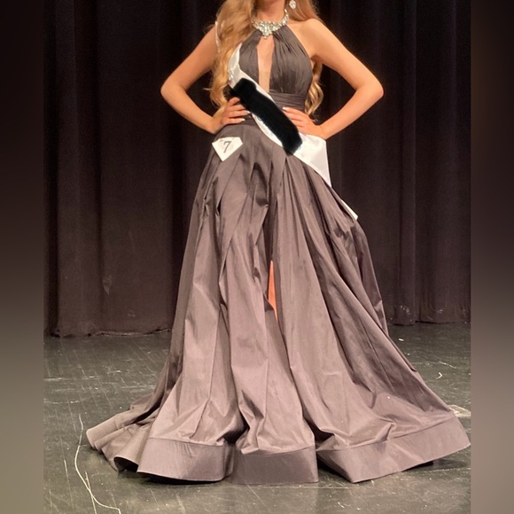 Tarik Ediz Black High-Low Halter Prom Gown - Picture 3 of 3